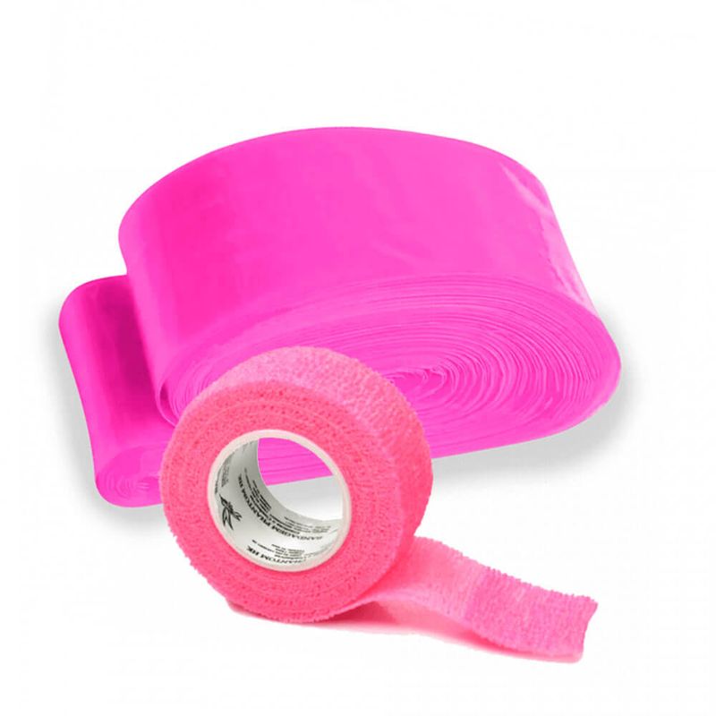 Kit Com 50 Unidades de Bandagem Elastica Rosa + Protetor Para Dermografo Rosa