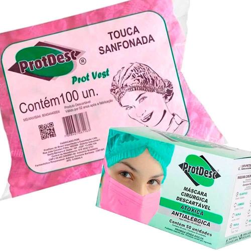 Combo Mascara Tripla Rosa + Touca Sanfonada Rosa